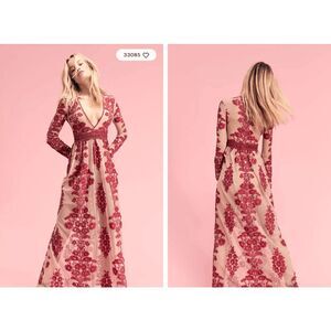 NWT For Love & Lemons Womens Floral Temecula Long Sleeve Sheer Maxi Dress Red XS